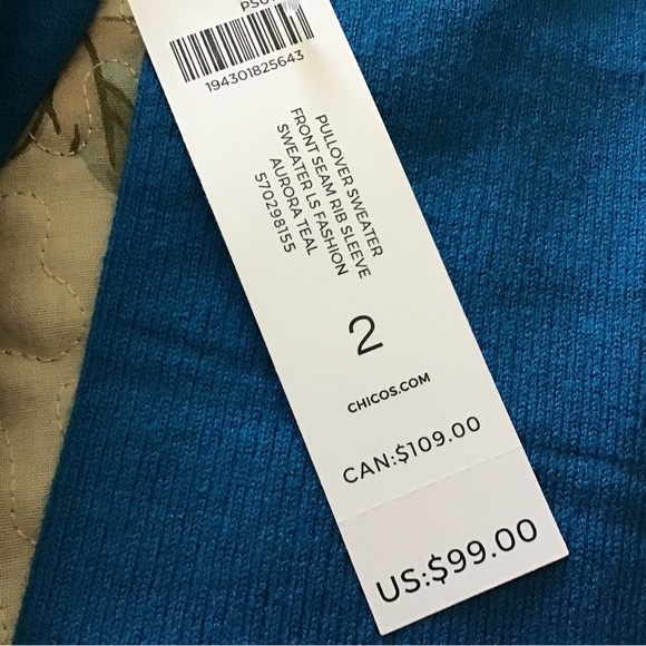 Chicos Sweater . Size 2 Color. Teal - Picture 7 of 7